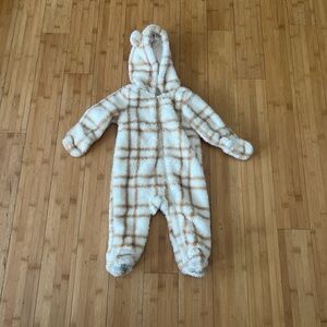 Cozy Cream and Brown Plaid Kids One Piece